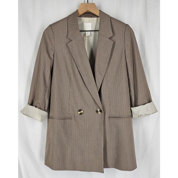 H&M WOMEN'S TAILORED BROWN PLAID LONG SLEEVE BLAZER SIZE X-SMALL - Picture 2 of 12